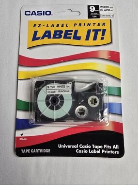 New Casio Easy Label Printer Tape Whit Tape Black Ink Universal 9mm Old Stock